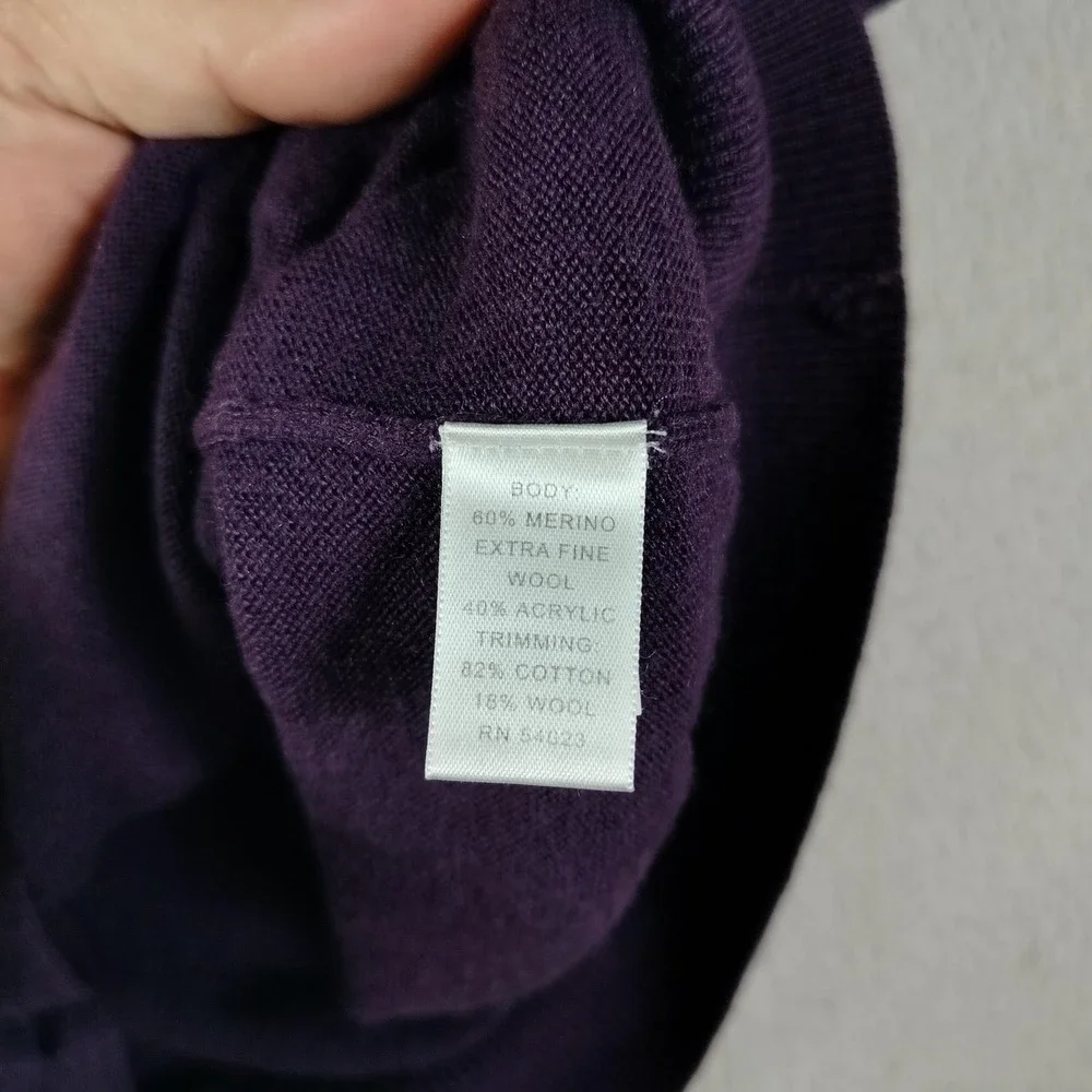 Banana Republic Sweater Mens Large Purple Merino Wool Mock Neck Knit Snap Button